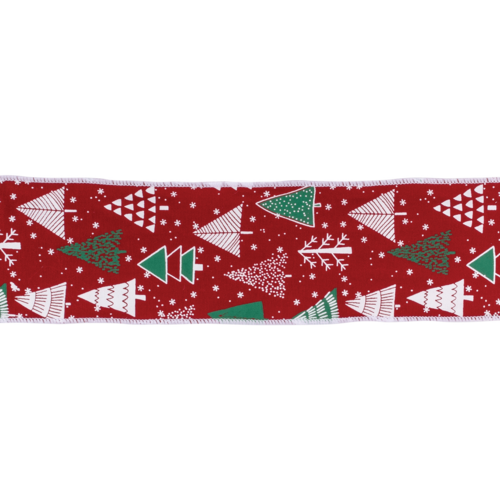 Wired Holiday Ribbon With Christmas Tree Design, 4" X 10 Yards