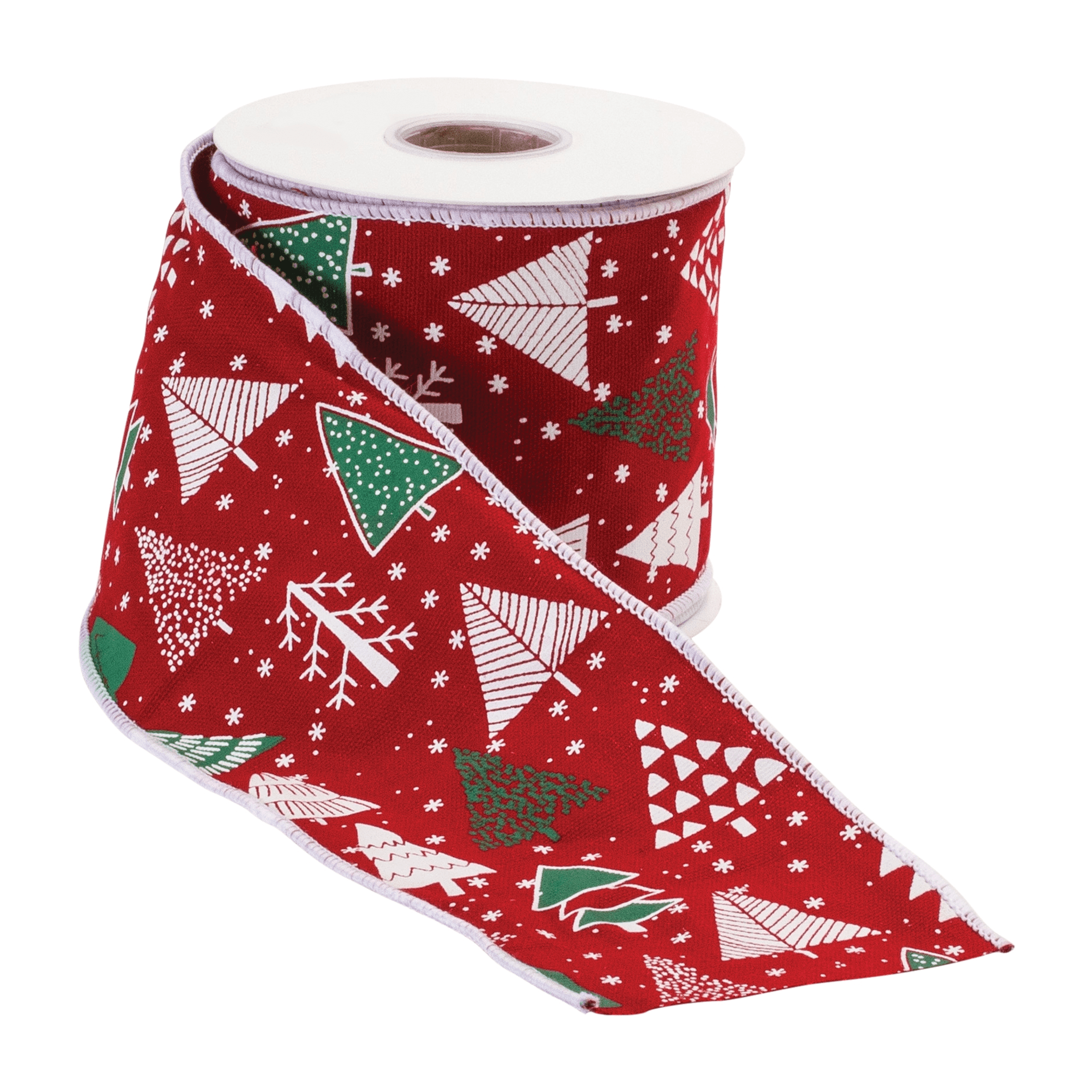 Wired Holiday Ribbon With Christmas Tree Design, 4" X 10 Yards