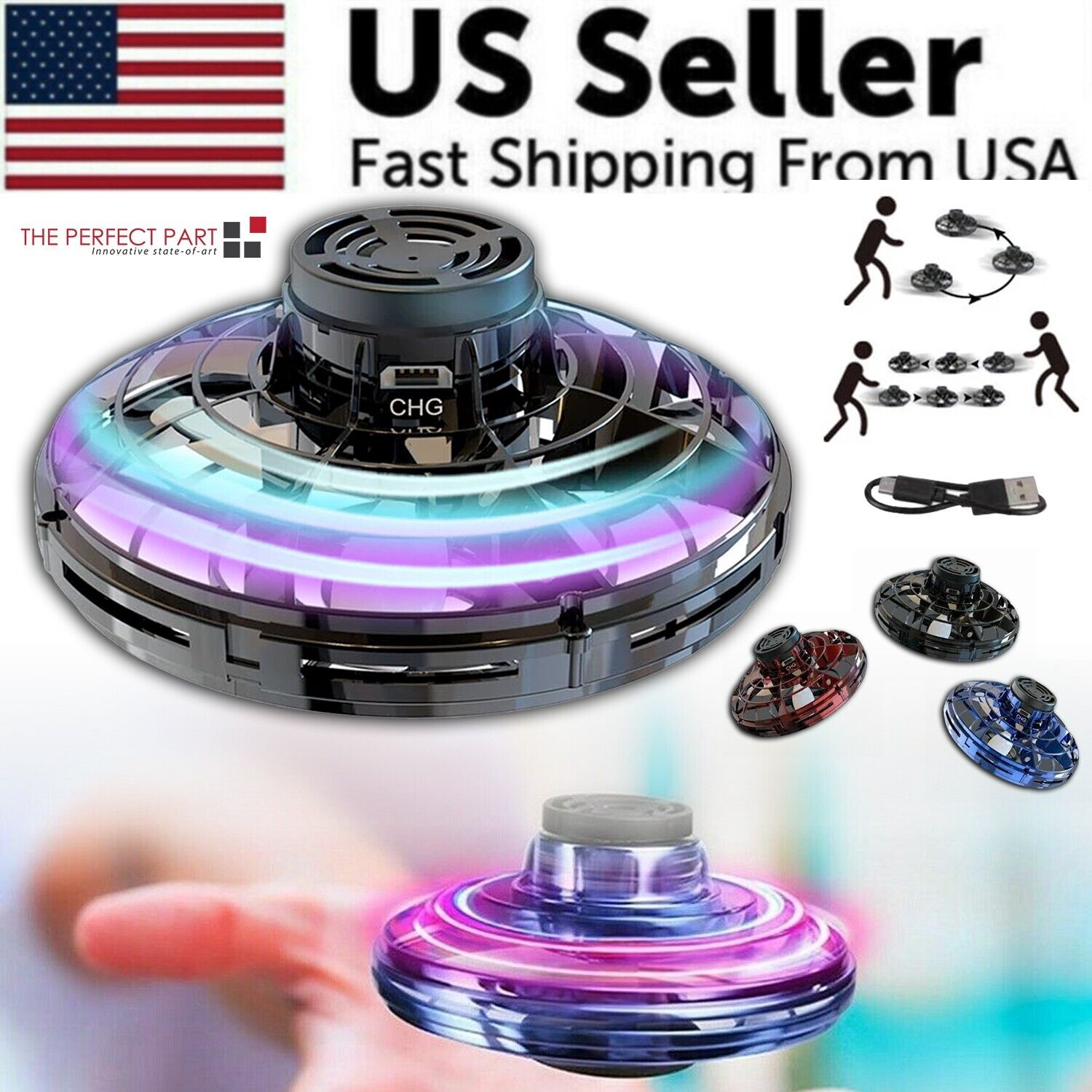 Flying Fidget Spinner Drone Ball UFO Stress Focus Hand Fun Toy LED