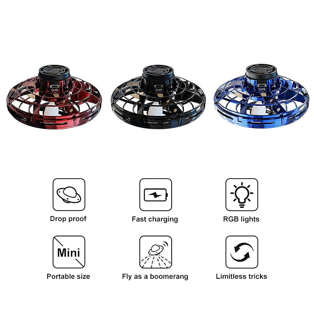 Flying Fidget Spinner Drone Ball UFO Stress Focus Hand Fun Toy LED