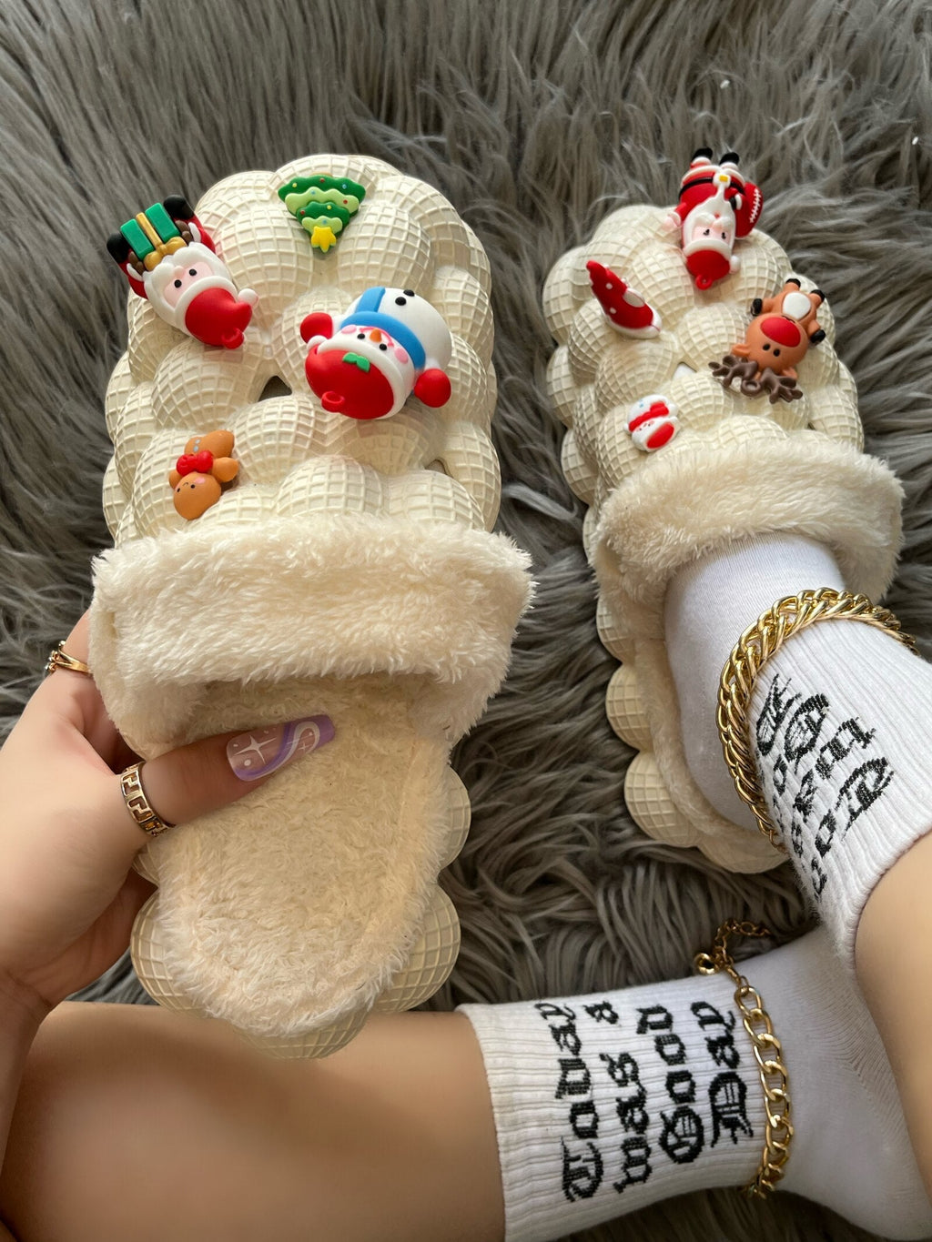 Funny DIY Bubble Slippers Furry House Slides for Christmas