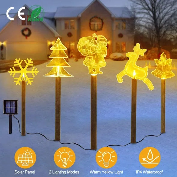 5Pcs Mixed Christmas Decoration Light Solar Stake Light Waterproof